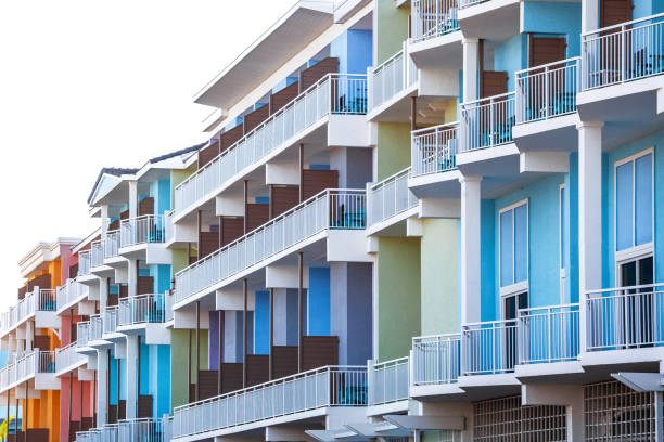 Colorful apartment buildings. Fort Myers Beach, Florida, USA