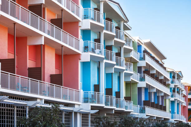 Colorful apartment buildings. Fort Myers Beach, Florida, USA