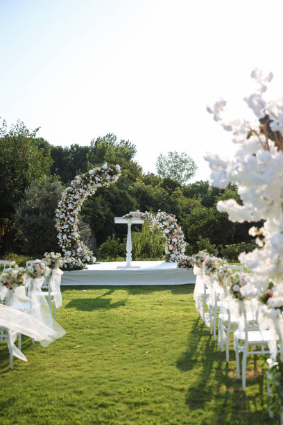 istock Outside place decorated with flowers for the wedding ceremony. 2193579433