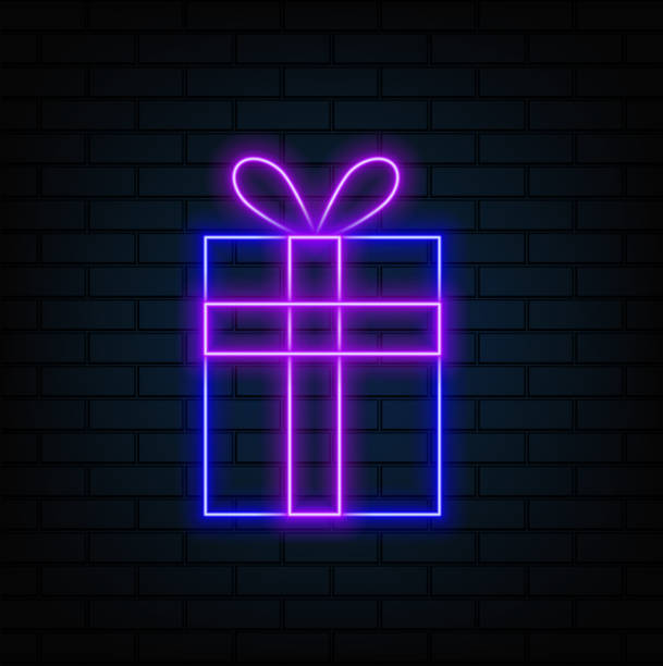 istock Gift box with hearts icon. Valentine elements in neon style icons. Simple icon for websites, web design, mobile app 2193579849