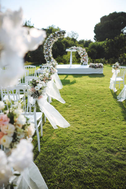 istock Outside place decorated with flowers for the wedding ceremony. 2193581216