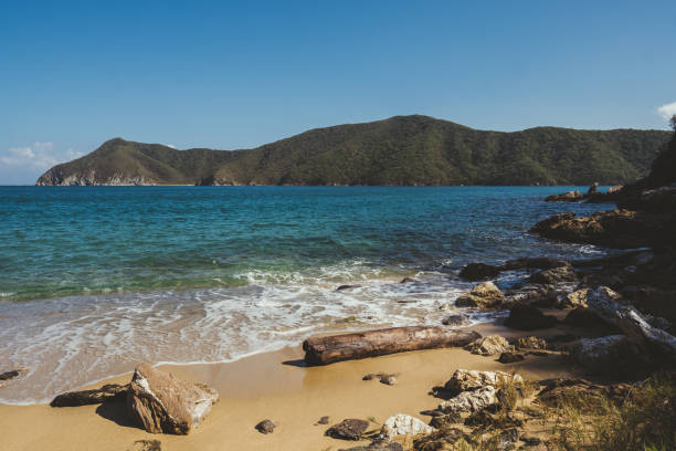 Morning panorama of El Medio beach in Tayrona Park near to Santa Marta in Colombia
