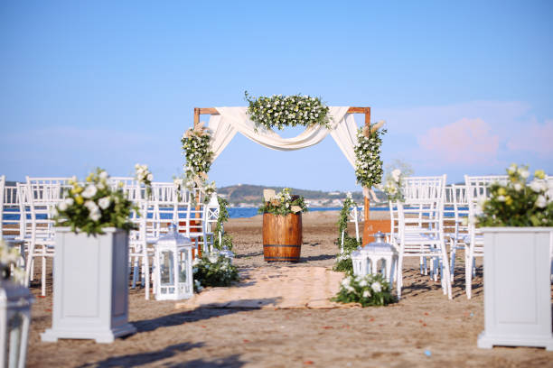 istock Beautiful wedding arch on the beach 2193581624