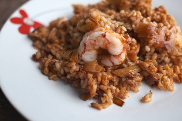 typical spanish rice with seafood or meat as mediterranean style