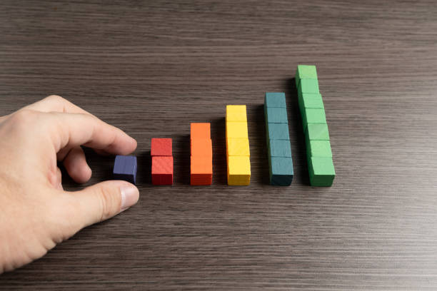 istock Hand of a man making an ascending bar chart with wooden blocks. 2193586201