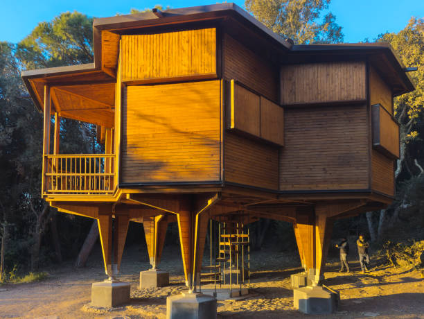 Immersed in the woods of the Gulf of Baratti, the Esagono house, an architectural work built in 1957, architect Vittorio Giorgini, Piombino, Italy