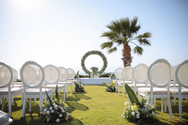 istock Beautiful wedding arch on the beach 2193590127