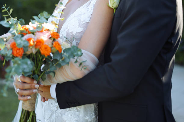 istock Bride and groom outdoors on a wedding day 2193590291