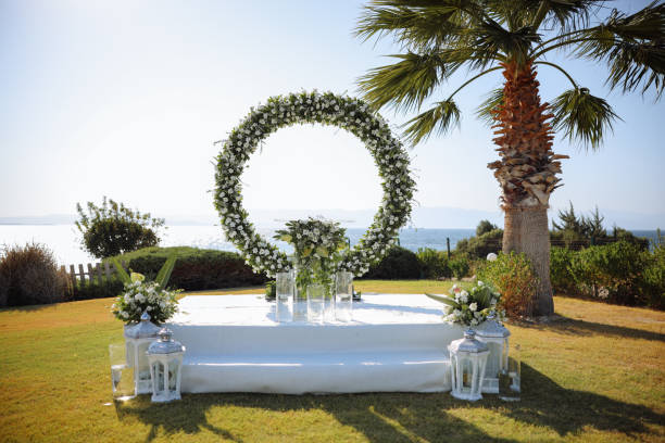 istock Beautiful wedding arch on the beach 2193591361