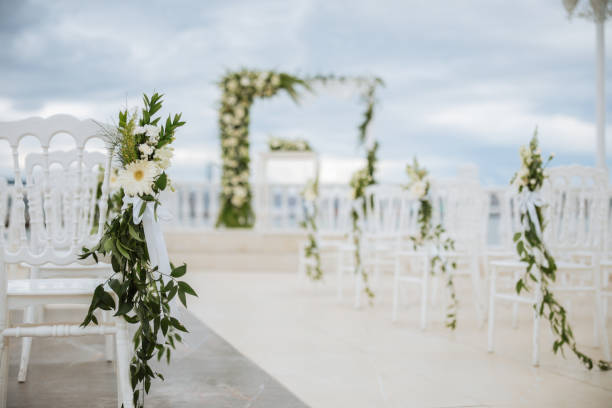 istock Beautiful wedding arch by the sea 2193591392
