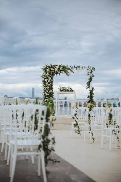 istock Beautiful wedding arch by the sea 2193592241