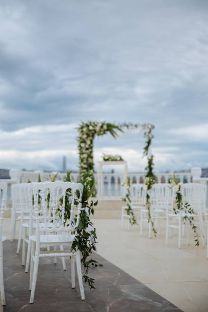 istock Beautiful wedding arch by the sea 2193592337