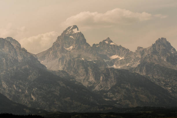 A picture of a mountain in sepia in grand Teton national park, USA