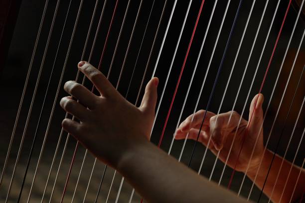 istock Female Hands Plucking Strings Playing Harp during Classical Music Performance on Stage 2193593637