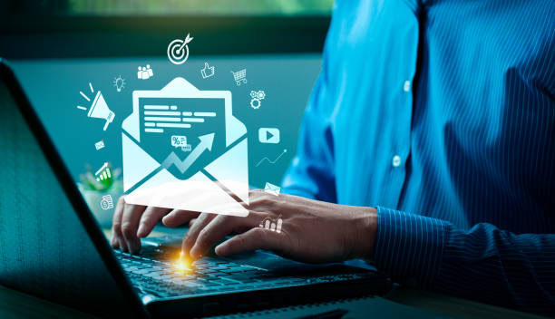 istock Digital Email Marketing Concept with Business Professional Using Laptop to Optimize Campaigns, Analyzing Data, Growth, Communication, and Online Targeted Strategies, digital marketing Social media 2193604964