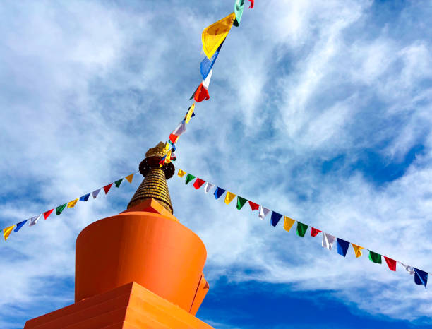 Sedona, AZ: The stupa and prayer flags at the Amitabha Stupa and Peace Park near downtown Sedona. The outdoor free park is open to everyone for meditation or prayer.