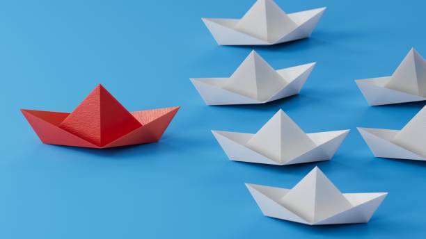 istock Different business concept.new ideas. paper art style. creative idea.Leadership concept using red paper ship among white boats.3D rendering on blue background. 2193606963