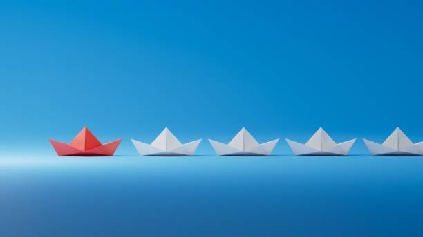 istock Different business concept.new ideas. paper art style. creative idea.Leadership concept, red leader boat leading white boats.3D rendering on blue background. 2193606970