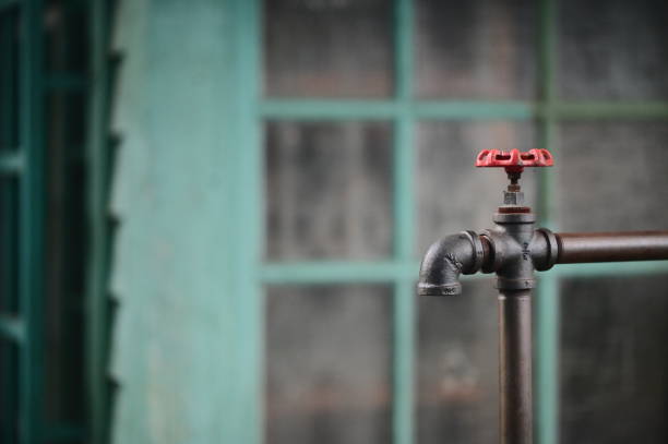 istock Outdoor Industrial Pipe Faucet with Red Handle 2193612263