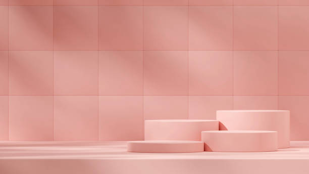 istock bright pink color podium in landscape square texture wall 3D rendering empty scene 2193615002