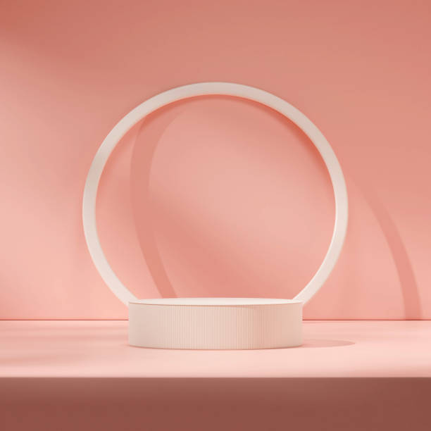 istock 3D image render template mockup white round podium in square white ring and pink wall scene 2193615110