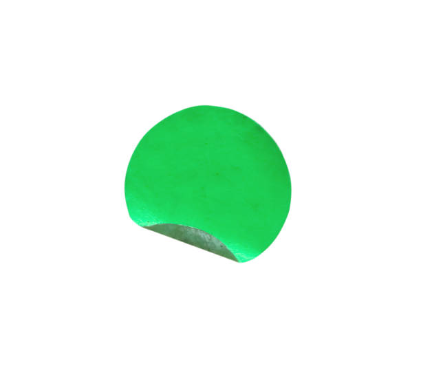 Old green adhesive paper sticker label pattern with dirty folded edges isolated on white background , clipping path