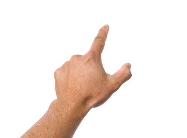 istock Men's hands making gestures like  I'm pointing at something.  or touch the phone screen  Isolated on white background. 2193625754