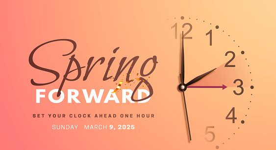 Daylight Saving Time Spring Forward Banner With Clock Hands Stock ...
