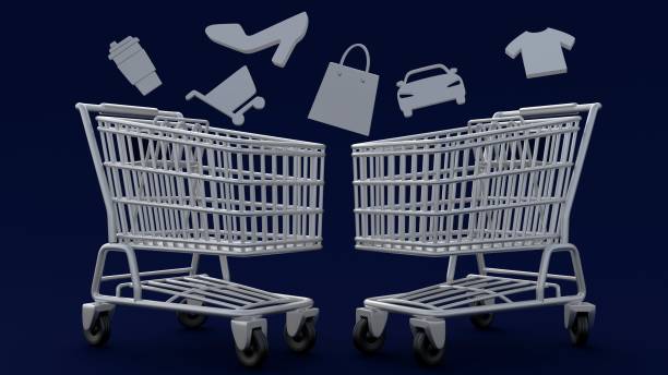 istock 3d rendering of trolley cart with floating icons 2193627268