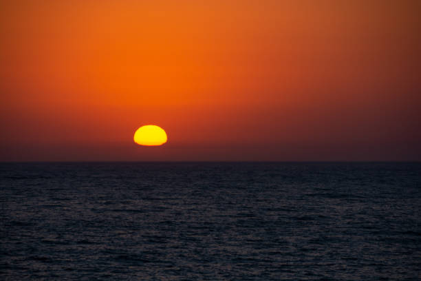 The setting sun that looks deformed due to the mirage