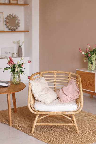 istock A wicker chair with a white pillow 2193631308