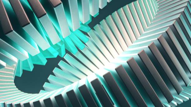 An Abstract Spiral Structure Crafted in Teal and Silver Colors, Featuring a Strikingly Visually Engaging Design