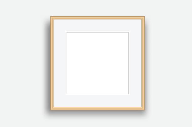 istock Gold square blank plastic or metallic frame photo mockup. Empty  wall photo framing template isolated on background. Vector mockup for presentation painting, poster, photographs or art gallery 2193638349
