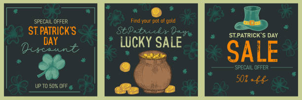 Set of trendy templates for St Patrick's day sale. Great for advertising, banners, leaflets and flyers. Vector illustration