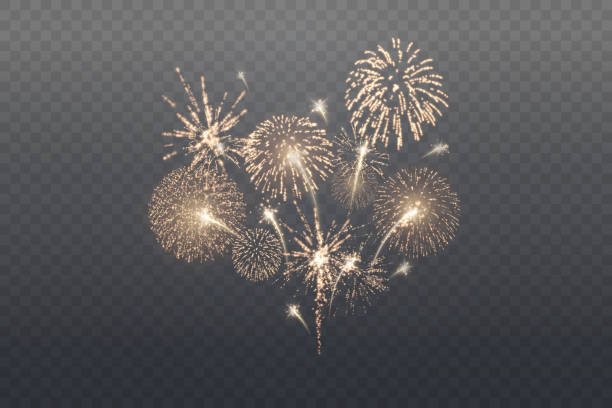 istock Magic fireworks in the night sky, Christmas background for holiday design, poster, postcard on a transparent background. Holiday lights. 2193639868