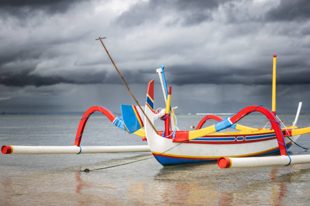 Fishing boat on Sanur beach, Bali Island - Indonesia.
