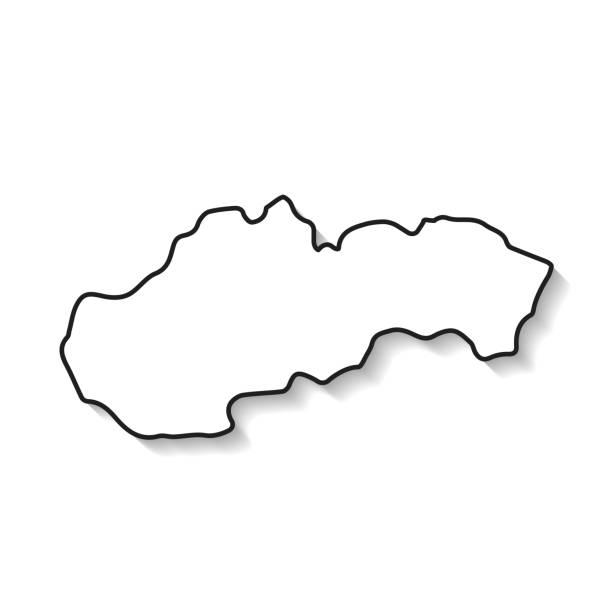 Slovakia map with black outline and shadow on white background Map of Slovakia isolated on a blank background with a black outline and shadow. Vector Illustration (EPS file, well layered and grouped). Easy to edit, manipulate, resize or colorize. Vector and Jpeg file of different sizes. bratislava vector stock illustrations