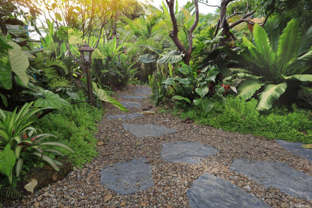 istock Stone block walkway on gravel stone floor. 2193642720