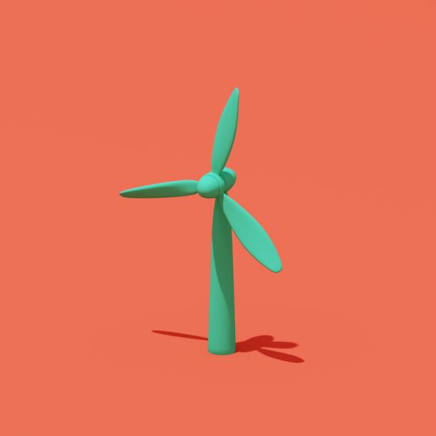 3d Isometric illustration of a wind turbine isolated on red background