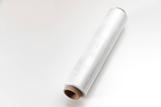 istock a roll of packaging stretch film on a white table. 2193647835