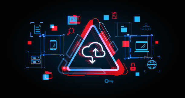 istock Cybersecurity concept with cloud warning symbol and technology icons on digital interface. 3D Rendering 2193651860