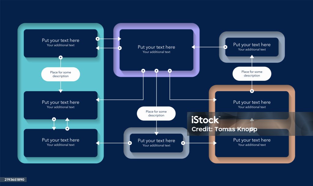 Easy To Read Process Flow Process Flow Diagram Template With Four Sections Dark Version Stock ...
