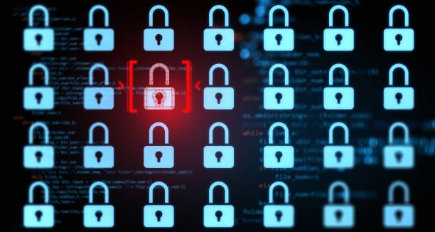 istock Digital padlock icons with a highlighted red lock on a dark background depicting data security and vulnerability concepts. 3D Rendering 2193653039