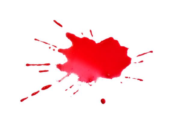 A stain from a fallen drop of red watercolor paint on a white background.