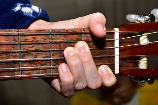 istock The musician's hand on the guitar strings. 2193655002