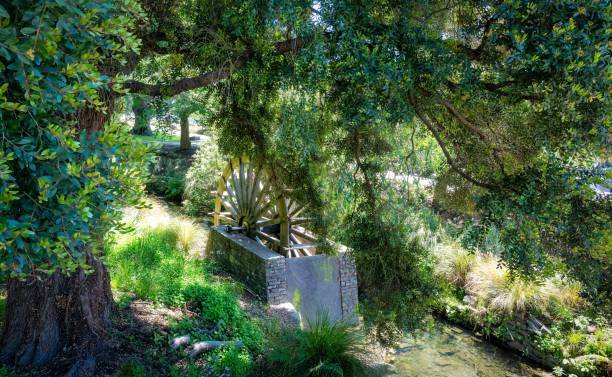 istock Serene waterwheel nestled in lush greenery by a clear stream, showcasing nature's tranquility. 2193655022