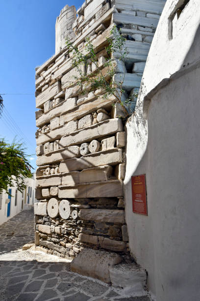 Paros, Greece - September 17, 2024: The medieval Frankish Castle from 13th century in the old town of Parikia