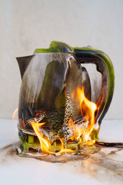 A electric kettle engulfed in flames