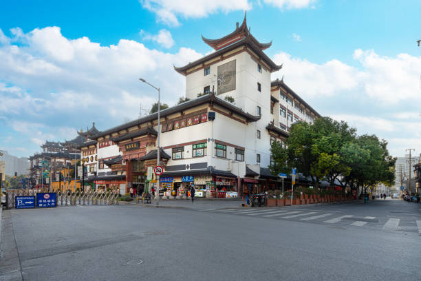 Shanghai, China. January 8, 2025.  the characteristic old buildings with New Year's Eve decorations on the streets of Yuyuan District in the city center