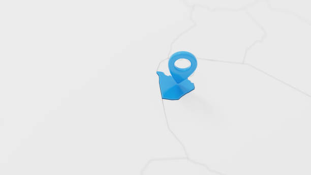 Blue Burundi 3d map with pointer pin surrounded with other countries in white. Political map with borders. 3d render illustration.